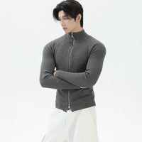 Kanalı Düz Yaka Dar Kesim Fermuarlı Hırka 