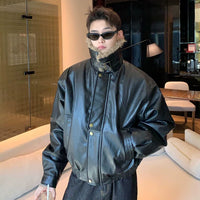 جاكيت دراجة نارية مبطن من الجلد الصناعي لفصل الشتاء 