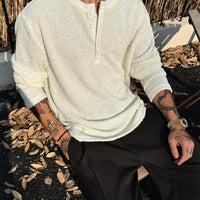 Textured Henley Knit Pullover