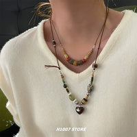 Beaded Pendant Layered Necklace