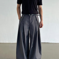 Pleated Wide-Leg A-Line Suit Pants