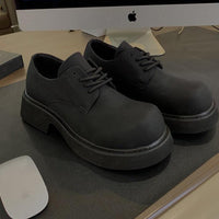 Black Square Head Leather Shoes