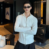 سترة بسحاب وياقة مضلعة محبوكة 