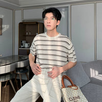 Striped Linen Knit Short-Sleeve T-Shirt