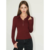 ロングスリーブスリムフィットポロニットトップ 