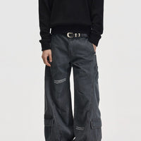 سروال كارجو واسع بتصميم قديم مع تمزقات 