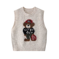 Gilet tricoté à col rond en jacquard ours 