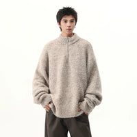 Yarım Fermuarlı Kabarık Örgü Kazak 