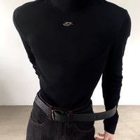 Maglietta a maniche lunghe con collo alto a coste 