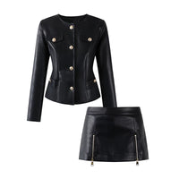 Leather Jacket and Skirt