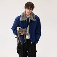 معطف شتوي أسفل مع ياقة من الفرو الصناعي 