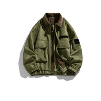 Suede Patchwork Workwear Collared Jacket