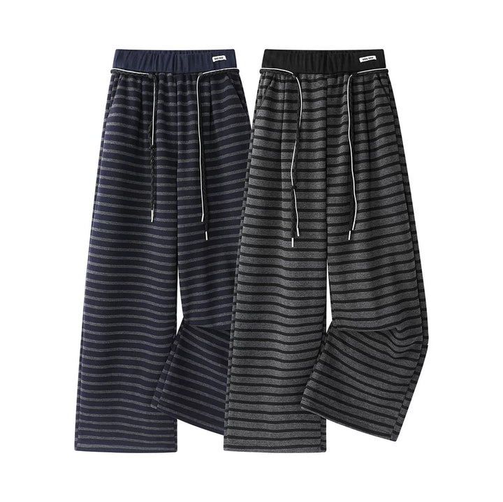 Fleece-Lined Striped Wide-Leg Pants