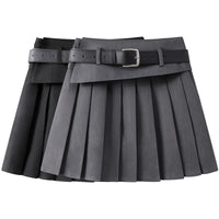 ベルト付きウエストのプリーツミニスカート 