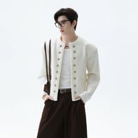 سترة محبوكة مزدوجة الصدر برقبة دائرية 