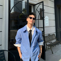 Camisa de cremallera casual de manga larga a rayas 