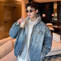 Giacca in denim lavato e strappato imbottita in cotone 