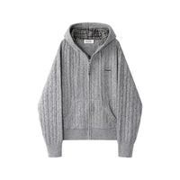 Plaid Lined Knit Zip Up Hoodie