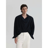 Draped Asymmetrical Placket Ribbon Shirt