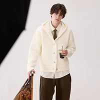 Dokuma Desenli Kapüşonlu Hırka Ceket 