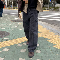 レトロディストレストワイドレッグワークウェアパンツ 