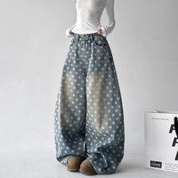 플리스 안감의 물방울 무늬 와이드 레그 팬츠 