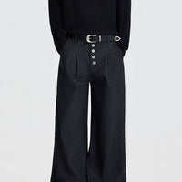 بنطلون فستان واسع الساق مخطط بأزرار في الأمام 