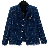 Veste courte en tweed écossais à bords bruts 