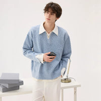 سويت شيرت بولوفر محبوك من الفليس على شكل V 