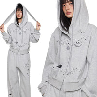 طقم هوديي وسروال رياضي برسوم كرتونية لأذن الأرنب 