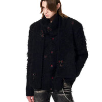 Şal ile Mohair Örgü Düğmeli Hırka 