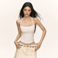 Top sin mangas de punto acanalado con cuello halter 