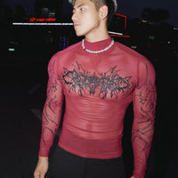 Sheer Gothic Print Slim Fit Pullover