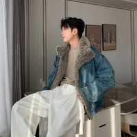 جاكيت جينز بحجم كبير مبطن بالفرو الصناعي 