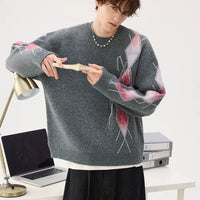 그라디언트 다이아몬드 패턴 크루 넥 스웨터 