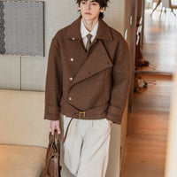 라펠 울 혼합 벨트 재킷 