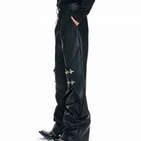 سروال جلد مستقيم مغلف بالشمع 