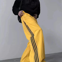 Striped Wide-Leg Side Zipper Pants