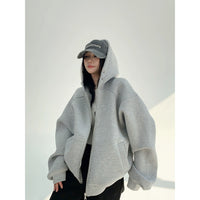 Aşırı Büyüklükte Kapüşonlu Hava Katmanı Fermuarlı Ceket 