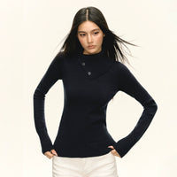 ボタンネックリブニットセーター 