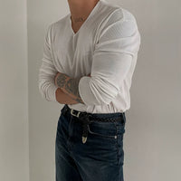 Pulôver de Manga Longa Tricot Texturizado em V 