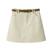 تنورة كوردوروي على شكل حرف A مع حزام 