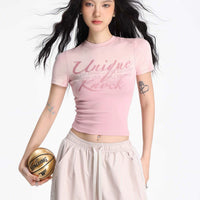 슬림 핏 반팔 터틀넥 크롭탑 