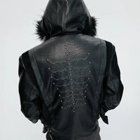 جاكيت بنمط تمساح مبطن بالفليس مع غطاء رأس 