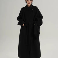 معطف طويل من الصوف مع حزام 