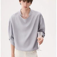 Linen Karışımı Drape Yaka Uzun Kollu Gömlek 