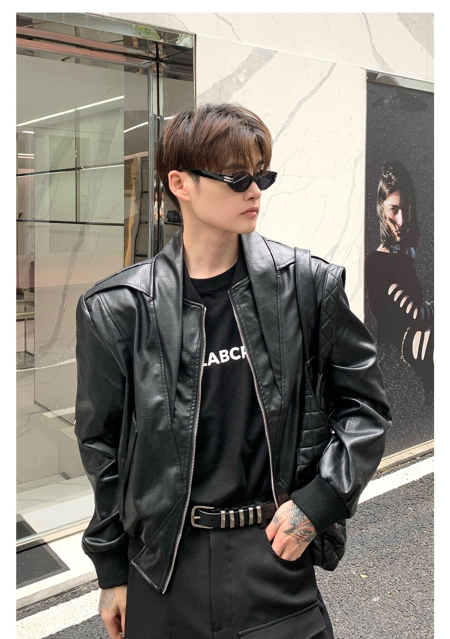 Cropped Faux Leather Biker Jacket – The Korean Fashion