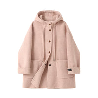 Loose Fit Mid-Length Hooded Wool Coat