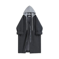 Manteau en laine à capuche avec zip et cordon de serrage 