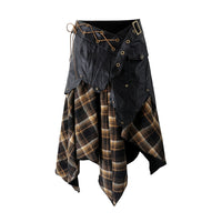Falda de túnica de cuadros retro punk con paneles 